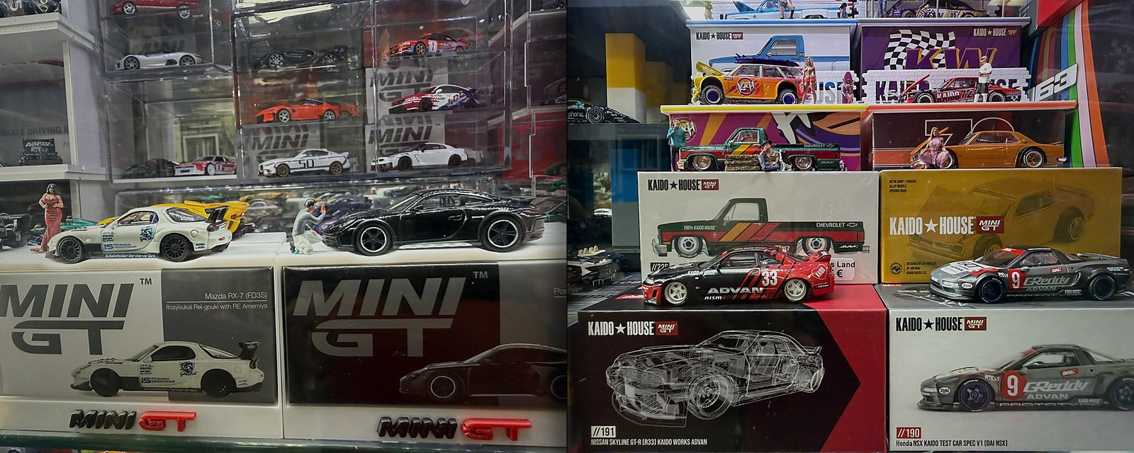 Coleção de miniaturas diecast 1:64 (MINI GT e Kaido House)